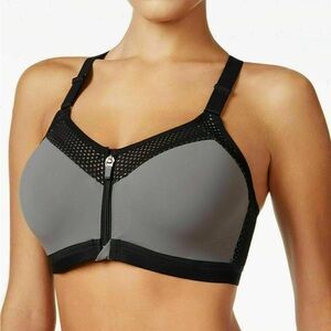 Wacoal High-Impact Front Zip Sports Bra 30D 853222 Gray Black Racerback New NWT